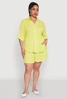 Womens Plus Size Textured Knit Oversized Shirt, Yellow, Size 2X