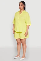 Womens Plus Size Textured Knit Oversized Shirt, Yellow, Size 2X