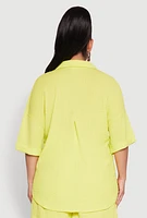 Womens Plus Size Textured Knit Oversized Shirt, Yellow, Size 2X
