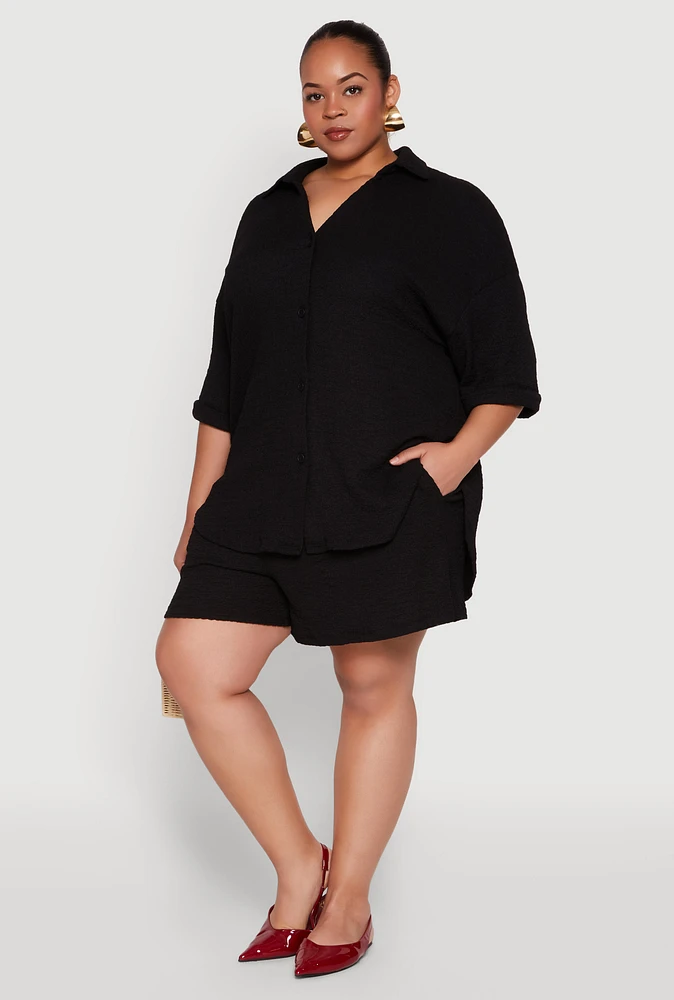 Womens Plus Textured Knit High Waist Shorts,