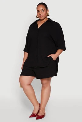 Womens Plus Textured Knit High Waist Shorts,