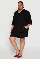Womens Plus Textured Knit High Waist Shorts,