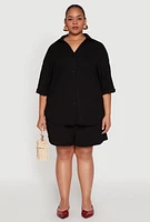 Womens Plus Textured Knit High Waist Shorts,