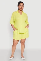 Womens Plus Size Textured Knit High Waist Shorts, Yellow, Size 3X