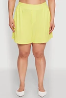 Womens Plus Size Textured Knit High Waist Shorts, Yellow, Size 3X