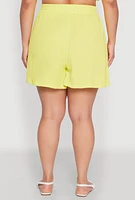 Womens Plus Size Textured Knit High Waist Shorts, Yellow, Size 3X