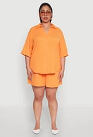 Womens Plus Size Textured Knit High Waist Shorts, Orange, Size 2X