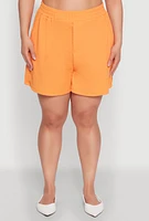 Womens Plus Size Textured Knit High Waist Shorts, Orange, Size 2X