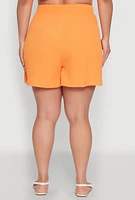 Womens Plus Size Textured Knit High Waist Shorts, Orange, Size 2X
