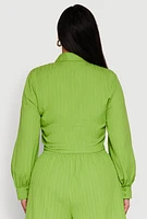 Womens Plus Textured Knit Tie Front Crop Top,