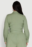 Womens Plus Textured Knit Tie Front Crop Top,