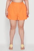 Womens Plus Size Chic High Waisted Textured Knit Shorts, Orange, Size 3X