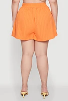Womens Plus Size Chic High Waisted Textured Knit Shorts, Orange, Size 3X