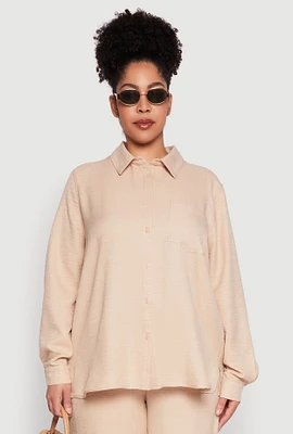 Womens Plus Size Linen Oversized Shirt, Beige, Size 2X