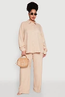 Womens Plus Size Linen Oversized Shirt, Beige, Size 2X