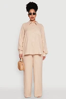 Womens Plus Size Linen Oversized Shirt, Beige, Size 2X