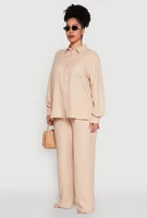 Womens Plus Size Linen Oversized Shirt, Beige, Size 2X