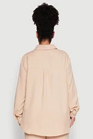 Womens Plus Size Linen Oversized Shirt, Beige, Size 2X