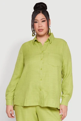 Womens Plus Linen Oversized Shirt, Green,