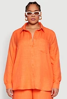 Womens Plus Size Linen Oversized Shirt, Orange, Size 1X