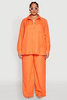 Womens Plus Size Linen Oversized Shirt, Orange, Size 1X