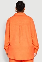 Womens Plus Size Linen Oversized Shirt, Orange, Size 1X