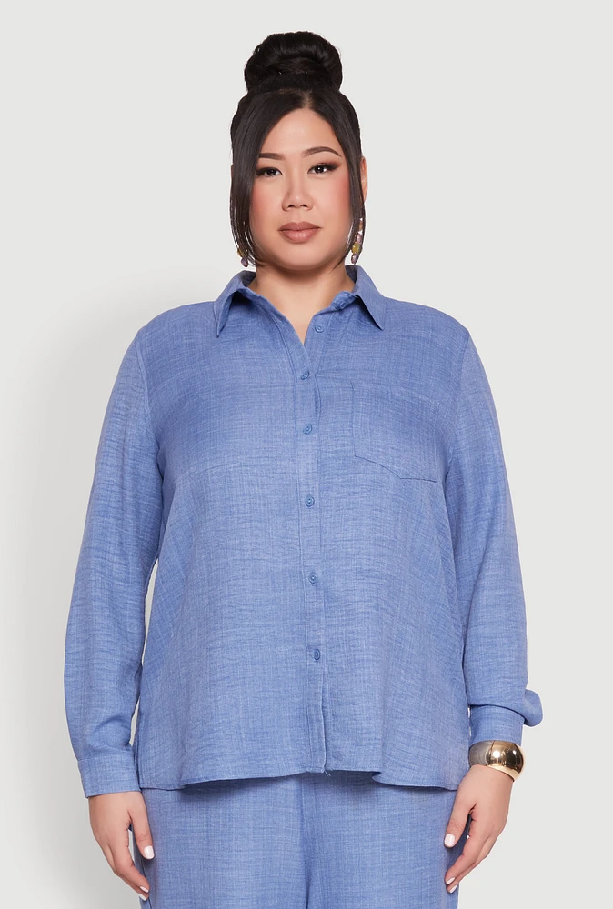 Womens Plus Linen Oversized Shirt, 2X