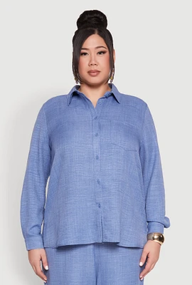 Womens Plus Size Linen Oversized Shirt, Blue, Size 3X