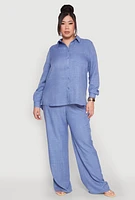Womens Plus Linen Oversized Shirt, 2X