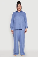 Womens Plus Linen Oversized Shirt, 2X
