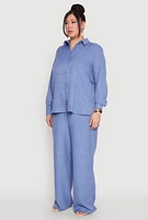 Womens Plus Linen Oversized Shirt, 2X