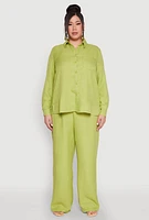 Womens Plus Size Linen Palazzo Pants, Green, Size 1X