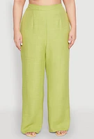 Womens Plus Size Linen Palazzo Pants, Green, Size 1X