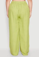 Womens Plus Size Linen Palazzo Pants, Green, Size 1X