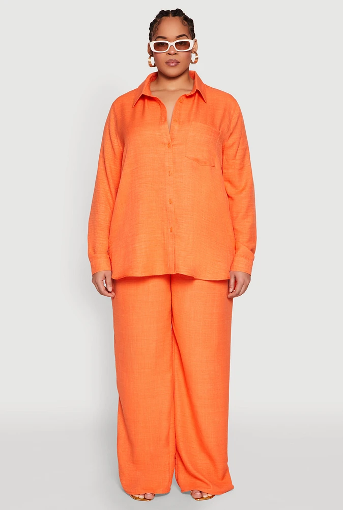 Womens Plus Size Linen Palazzo Pants, Orange, Size 3X