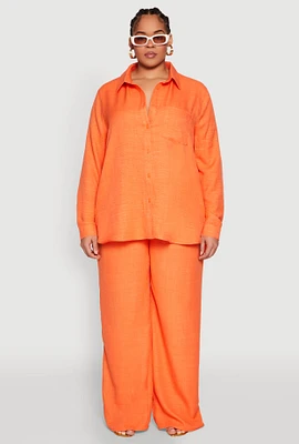 Womens Plus Size Linen Palazzo Pants, Orange, Size 3X