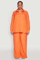 Womens Plus Size Linen Palazzo Pants, Orange, Size 3X