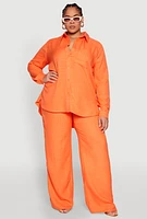Womens Plus Size Linen Palazzo Pants, Orange, Size 3X