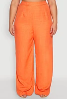 Womens Plus Size Linen Palazzo Pants, Orange, Size 3X