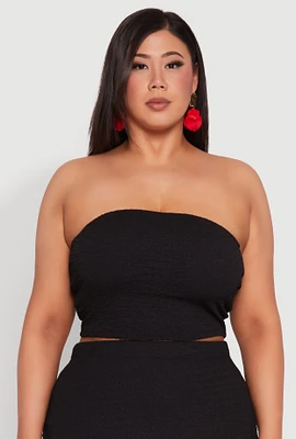 Womens Plus Size Textured Knit Tube Top, Black, Size 3X