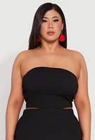Womens Plus Size Textured Knit Tube Top, Black, Size 3X