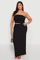 Womens Plus Size Textured Knit Tube Top, Black, Size 3X