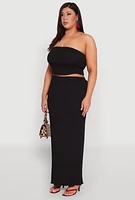 Womens Plus Size Textured Knit Tube Top, Black, Size 3X