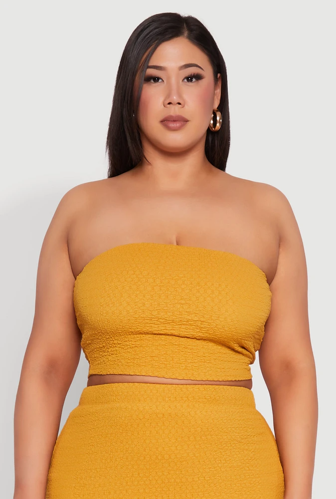 Womens Plus Size Textured Knit Tube Top, Yellow, Size 1X