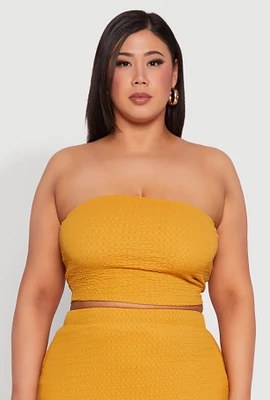Womens Plus Size Textured Knit Tube Top, Yellow, Size 1X