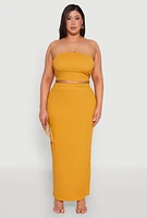 Womens Plus Size Textured Knit Tube Top, Yellow, Size 1X