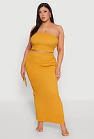 Womens Plus Size Textured Knit Tube Top, Yellow, Size 1X