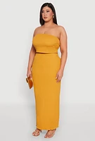 Womens Plus Size Textured Knit Tube Top, Yellow, Size 1X