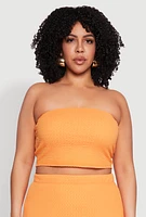 Womens Plus Size Textured Knit Tube Top, Orange, Size 2X
