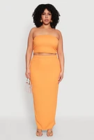 Womens Plus Size Textured Knit Tube Top, Orange, Size 2X